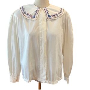 Vintage 90s embroidered floral prairie white long sleeves flowers girls size 10